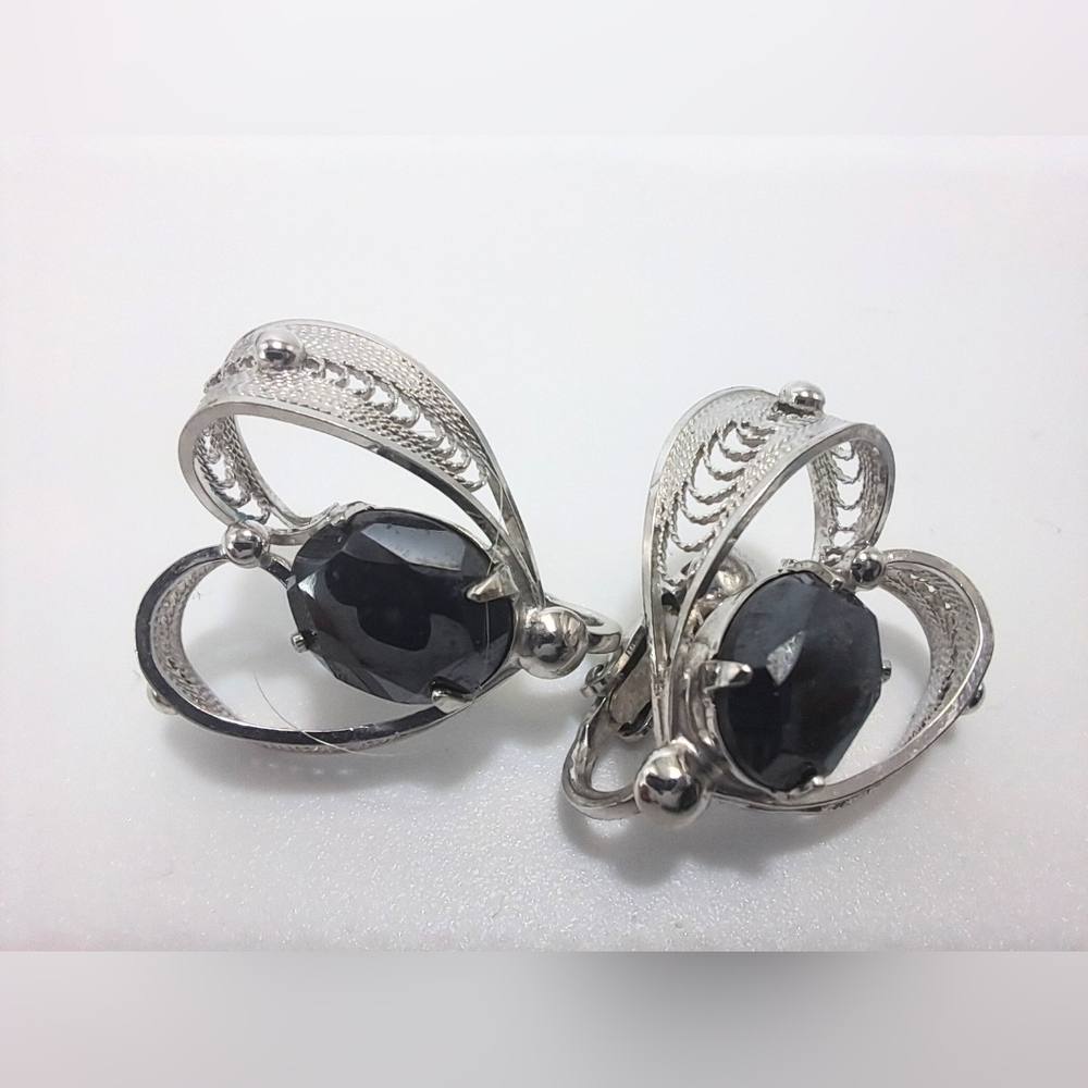 Sorrento Sterling Hermatite Filagree Clip On Earrings - Picture 2 of 4